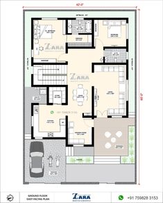 the floor plan for a house with three bedroom and an attached garage area, which is also