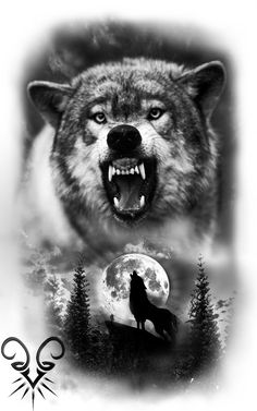 an image of a wolf with the moon in the background