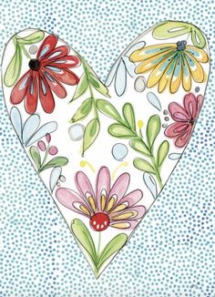 a heart with flowers painted on it