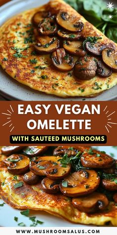 easy vegan omelette with sauteed mushrooms