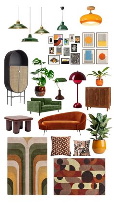 a collage of different furniture and decor items