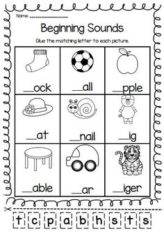 beginning sounds worksheet with pictures to help students learn how to read the words