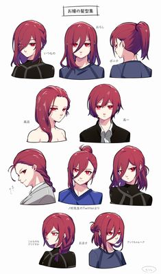 some anime characters with red hair and black clothes, one is looking at the camera