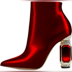 This Item Is A Final Sale. No Returns, Refunds, Or Exchanges Allowed. Absolutely No Exceptions Made. All Other Items Pictured Are Priced And Sold Separately. Elegant Embellished Ankle Boot Heels, Chic Formal Bling Boots, Elegant Crystal Embellished Evening Boots, Elegant Holiday Formal Boots, Elegant Formal Holiday Boots, Red Embellished Pointed Toe Heels, Elegant Red Heels With Rhinestones, Glamorous Embellished Boots For Formal Occasions, Red Rhinestone Round Toe Boots