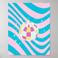 a pink and blue abstract painting with stars