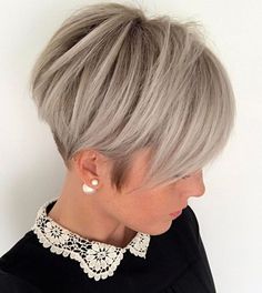 Ash Blonde Pixie with Nape Undercut Short Bob For Fine Straight Hair, Short Salt And Pepper Hair Women, Back Of Pixie Haircut Neckline, Under Cut Pixie, Cool Short Hairstyles For Women, Blond Pixie, Natural Dark Hair, Edgy Pixie Haircuts, Nape Undercut