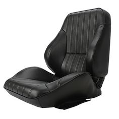 a black leather car seat on a white background