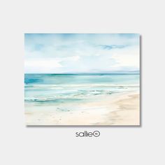 an abstract painting of the ocean and sand on a white background with text that reads scalloped