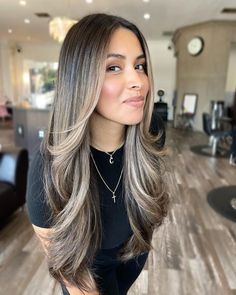 Full Head Foils Brunette, Balayage Hair Side Part, Ash Blonde Balayage With Babylights, Platinum Dimensional Blonde, Dark Base Blonde Balayage, Light Ash Blonde Hair Balayage, Layered Balayage Hair, From Black To Blonde Hair, Black To Ash Blonde