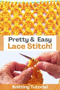 the crochet lace stitch is being worked on by someone using scissors and yarn