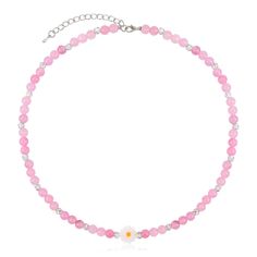 PRICES MAY VARY. ♥CUTE PINK BEADED NECKLACE♥This cute beaded necklace is meticulously crafted with pink natural crystal stones and shimmering white disc beads, presenting a mesmerizing pink and white color scheme. Each pink crystal stone boasts unique textures and luster, adding an extra touch of sophistication and individuality to the entire necklace. The white resin daisy pendant at the center resembles a nature's sprite, infusing a sense of fresh, natural beauty. ♥ELEGANT DAISY CHOKER NECKLAC Cute Pink Necklace Bead, Cheap Pink Beaded Charm Necklaces, Cheap Fun Pink Charm Necklace, Cheap Playful Pink Charm Necklaces, Y2k Pink Beaded Necklace, Pink Choker Necklace, Pink Bead Necklace, Daisy Choker, Summer Beach Jewelry