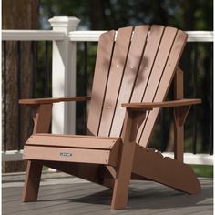 a wooden chair sitting on top of a wooden deck