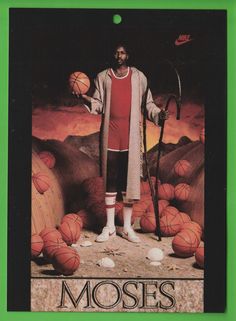 a basketball card with an image of a man standing in front of some balls holding a hoop