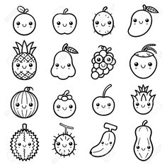 fruits and vegetables with faces drawn in black ink on white paper stock photo - 5479