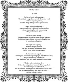 a poem written in black and white with an ornate border around the edges that reads,