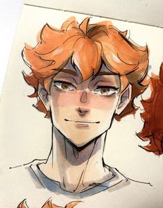 a drawing of a young man with red hair