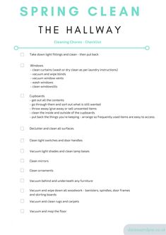 the spring cleaning checklist is shown in blue and green