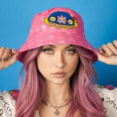 Our latest piece of statement headwear comes from nostalgia evoking Tamagotchi collection. The pink bucket hat has a faint all-over print of vintage Tamagotchis and the front features a multi-color Tamagotchi patch of their UFO. This bucket hat is a great way to block out the sun on a bright day or add some fun to an outfit. Add this accessory with other items in our new collection or wear it as a statement piece with a plain outfit. One Size Fits Most Front Patch 100% Cotton Officially Licensed Tamagotchi x Cakeworthy Product Due to licensing restrictions, the Tamagotchi collection cannot ship to the UK. Tamagotchi Collection, December List, Pink Bucket Hat, Plain Outfits, The Pink, New Collection, Bucket Hat, The Sun, Multi Color