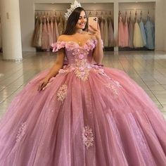 It Is A Pink Dress It Is Only A Dress 15 Birthday Party, Puffy Prom Dresses, Ball Gown Princess, Off Shoulder Ball Gown, Prom Dress With Train, 15 Birthday, Pink Ball Gown, Vestidos Color Rosa, Gown Princess