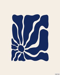 a blue and white logo with an abstract flower in the center on a cream background