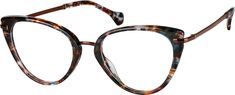 These gorgeous cat-eyes can be used for everyday glasses or sunglasses. Made with hand-polished acetate the wide frame features a metal bridge and temple arms. It is available in ivory tortoiseshell and dark tortoiseshell (with subtle flecks of green). Actual patterns will vary. Acetate temple tips provide a comfortable fit. | Zenni Women's Cat-Eye Prescription Glasses Pattern Tortoiseshell Frame Fake Glasses, Everyday Glasses, Brown Glasses, Metal Bridge, Eye Prescription, Glasses Fit, Cute Sunglasses, Zenni Optical, Cute Glasses