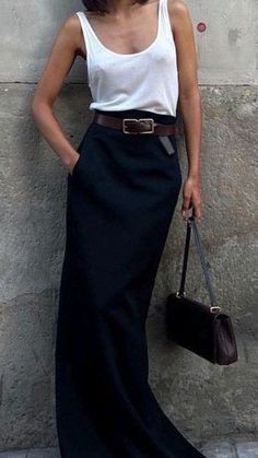 Work To Happy Hour Outfit Summer, Long Black Silk Skirt Outfit, Jen Ceballos, Long Black Skirt, Stile Boho Chic, Maxi Skirt Outfits, Black Maxi Skirt, Moda Chic, Looks Street Style