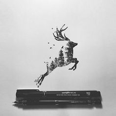 a pencil drawing of a deer leaping through the air