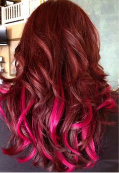 red and pink... maybe i can get away with something like this Pink Curls, Color Hair, Love Hair, Great Hair, Up Girl, Ombre Hair, Hair Dos, Gorgeous Hair