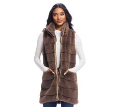 Stay stylish and warm with the Donna Salyers Fabulous Furs weekender faux fur zip vest. This hip-length vest features a luxurious faux fur body, satin lining, and hidden front pockets for a sleek and functional design. From Donna Salyers Fabulous Furs. Fabulous Furs, Functional Design, Hip Length, Faux Fur, Coats Jackets, Sleek, Satin, Design