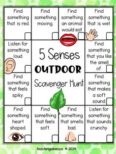 the 5 sense outdoor scavenger hunt is an easy way to teach kids about their feelings