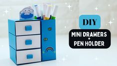 the mini drawers and pen holder are made out of cardboard