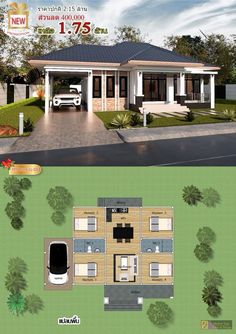 two story house plan with 3 car garage and covered front porch, open living area