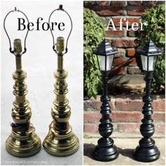 before and after photos of an old lamp