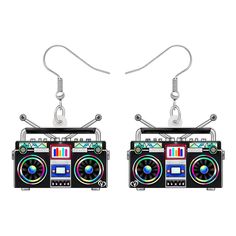 PRICES MAY VARY. Retro Style: Acrylic earrings in the shape of vintage cassette players and radios for a nostalgic, retro look. Earrings Weight: 2.32g Size: 17mm x 23mm approximately &0.67"tall &0.91"width. Gift Idea: Suitable as a birthday present or gift for women who appreciate vintage accessories. Lightweight Material: Made of durable acrylic, these earrings are comfortable to wear. Velvet Jewelry Pouches: Each pair of earrings is packed in a beautiful red velvet bag. Embrace the nostalgic c Music Themed Gifts, Nostalgic Music, Retro Cassette, Radio Vintage, Festival Gear, Black Tape, Vintage Inspired Fashion, Cassette Player, Themed Gifts