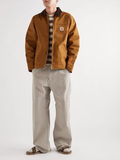 Mens Work Wear, Carhartt Workwear Jacket, Workwear Jacket Outfit Men, Suicoke Sandals Outfit, Detroit Jacket Outfit, Carhartt Detroit Jacket Outfit Men, Mens Workwear Fashion, Detroit Jacket Outfit Men, Workwear Aesthetic Men