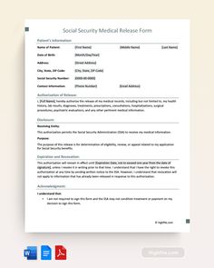 the social security medical release form is shown in this screenshoter's image