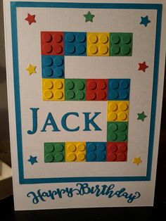 a birthday card with lego blocks on it