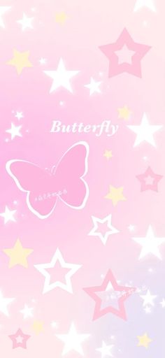 a pink background with stars and a butterfly on the bottom right corner, says butterfly