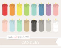 the little red fox shoppe candles are all different colors and sizes, with one candle lit