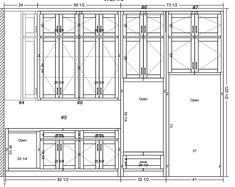 a drawing of the front and back side of a cabinet with measurements for each door