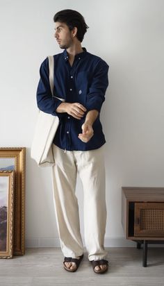 Fit Outfit Men, Male Cardigan Outfit, Formal Mens Wear, Cardigan Outfit Men, Male Cardigan, Summer Smart Casual, Fits For Men, Mens Fashion Summer Outfits, Loose Pants Outfit