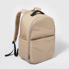 This 17.5-Inch Backpack from Open Story™️ is a practical and stylish way to carry your things wherever you go. This water resistant backpack is designed with multiple interior and exterior pockets to help keep your things neatly packed, and it closes with a zipper closure to keep everything securely inside. The interior features a laptop pocket that fits an up to 15-inch laptop, and the backpack is designed with padded shoulder straps and a top handle for comfy carrying. Open Story™: Every journ Cheap Cream Backpack With Adjustable Strap, Cream Leather Backpack, Dream Backpack, Backpack Beige, Water Resistant Backpack, Flap Backpack, Lightweight Backpack, Waterproof Backpack, Cute Backpacks