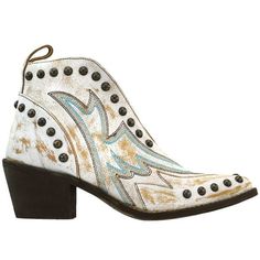 Corral are a super fun, affordable, pair of slip on booties for any day of the week! We're loving this design - distressed white leather, beautiful embroidery, and funky brass stud work. Let's not forget about that darling silhouette, it's so unique! Size: 6.  Gender: female.  Age Group: adult. Western Booties With Stacked Heel And Round Toe, Western Slip-on Boots For Fall, Trendy White Ankle Moto Boots, Casual White Boots With Stacked Heel, Casual White Ankle Moto Boots, Casual White Booties With Stacked Heel, Felt Boots, Cowboy Ankle Boots, Corral Boots