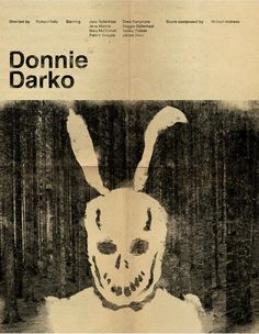 an advertisement for donnie darko with a rabbit mask