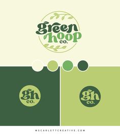 the logo for green shop co is shown in three different colors and font options, including one