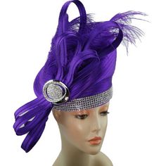 Add a touch of sophistication to your special event wardrobe with the Church Hat 8838. This statement accessory exudes elegance and class, perfect for those looking to make a lasting impression at any social gathering. The defining feature of this stunning hat is its vibrant purple hue, which is both eye-catching and regal, ensuring that you stand out in the crowd. Artfully adorned with luxurious feathers, the Church Hat 8838 cascades beautifully, creating a sense of movement and poise atop your Elegant Carnival Hat Headpiece, Flapper Style Fascinator Headband For Party, Elegant Mini Hats For Wedding And Carnival, Elegant Headband For Carnival, Elegant Formal Hats For Carnival, Elegant Hats For Wedding And Carnival, Elegant Carnival Headband Headpiece, Classic Brimmed Costume Hats And Headpieces For Party, Classic Brimmed Costume Hats For Party