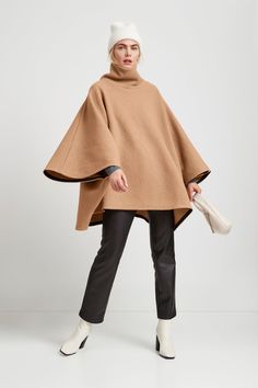 Camel Brown Women’s Winter Cloak - Avery Wool Cape | Marcella Modern Fall Cape For Workwear, Modern Cape For Workwear In Fall, Beige Cape For Fall Workwear, Oversized Winter Cape For Work, Fall Workwear Poncho Cape, Oversized Chic Cape, Elegant Oversized Wool Poncho, Chic Cashmere Cape For Winter, Elegant Fall Cape For Cold Weather