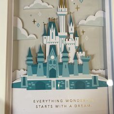 a paper cut out of a castle with the words everything wonderful starts with a dream