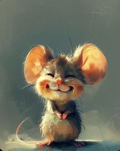 a mouse with its eyes closed and it's head turned to look like he is smiling