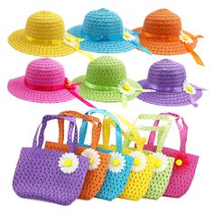 PRICES MAY VARY. The package contains 6 daisy flower sunhats and 6 wallets. As the picture shows: 6 colors, yellow, orange, blue, purple, green, rose. Different colors, different choices, girls sure to find one they like. Dimensions: hat 11 x 7 x 3.5 inches (child size), Fits for 2-6 years princess. Manufacture materials: straw product , adorned with daisy flowers and ribbons, Fashion brim straw hat, protect your girl away from sunlight and ultraviolet light. These pretty tea party hats and purs Pretend Play Costumes, Kids Tea Party, Birthday Travel, Girls Tea Party, Tea Party Dress, Party Straws, Tea Party Hats, Straw Sun Hat, Tea Party Birthday